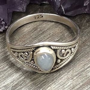 Tribal moonstone crystal sliver 925 stamped ring